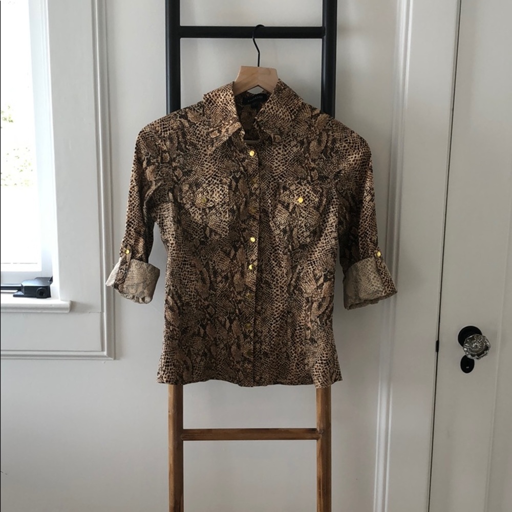 Bebe animal print button down shirt